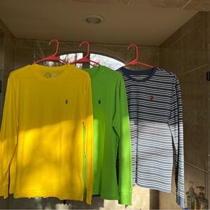 Polo by Ralph Lauren Kids Long Sleeve Shirts - Yellow, Green, and Navy Stripes